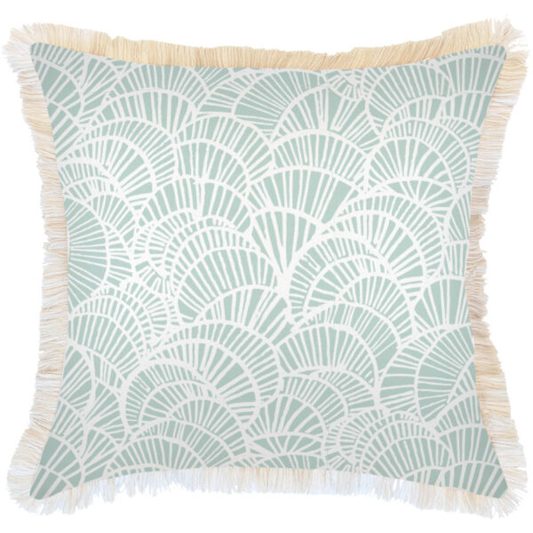 Cushion Cover-Coastal Fringe Natural-Positano Pale Mint-60cm x 60cm