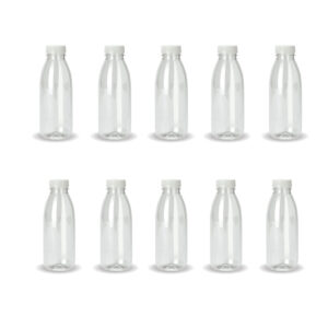 10x 300ml PET Juice Bottles + Tamper Evident Caps - Empty Plastic Recyclable Clear