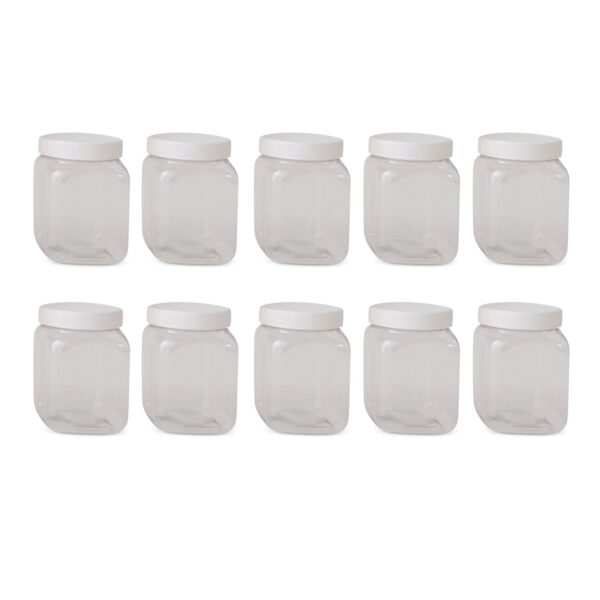 10x 250g Plastic Honey Jars + Lids - Square Clear Food Grade Packaging Containers