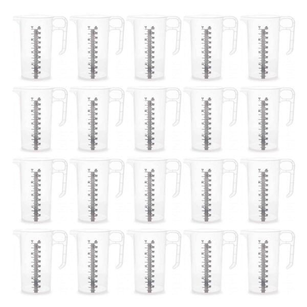 20x 1L Measuring Jug Heavy Duty Clear Plastic Propylene Food Grade BPA 5 Pro-Jug