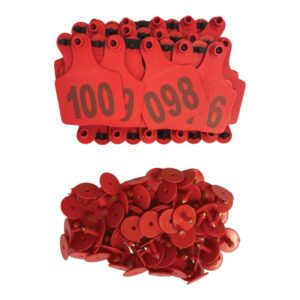 1-100 Cattle Number Ear Tags 7.5x10cm Set - XL Red Cow Sheep Livestock Labels