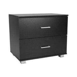 Bedside Table Cabinet Storage Chest 2 Drawers Lamp Side Nightstand - Black