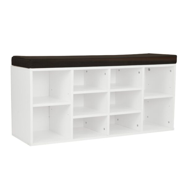 Shoe Rack Cabinet Organiser Brown Cushion Bench Stool - 104 X 30 X 45 - White