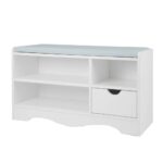 Shoe Rack Cabinet Organiser Grey Cushion Stool Bench - 80 X 30 X 45 - White