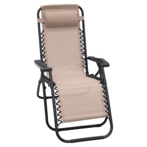 Zero Gravity Reclining Deck Lounge Sun Beach Chair Outdoor Folding Camping - Beige