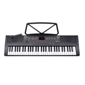 Karrera 61-key Electronic Led Keyboard 75cm Portable Piano In Black With Microphone Input  Headphone Output  255 Timbres & Rhythms