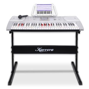 Karrera 61 Keys Electronic LED Keyboard Piano with Stand - Silver