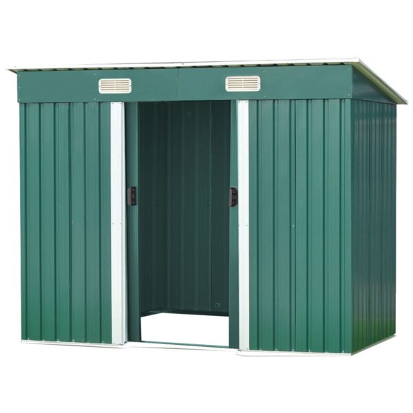 4ft x 8ft Garden Shed with Base Flat Roof Outdoor Storage - Green