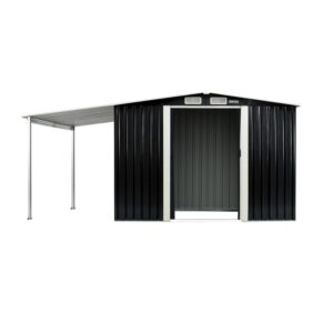 10x8ft Zinc Steel Garden Shed with Open Storage - Black