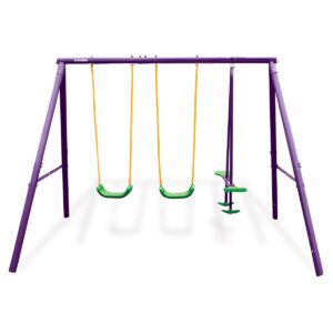 Kids 4-Seater Swing Set Purple Green