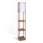 Etagere Floor Lamp Off-White Fabric Shade in Wood Finish