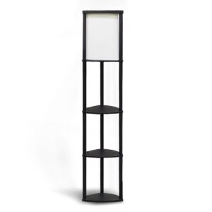 Wood Etagere Floor Lamp in Tripod Shape 3 Wooden Shelves