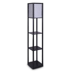 Etagere Floor Lamp Diamond Look Fabric Shade Shelves Black