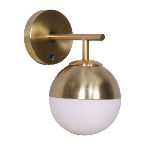 Wall Lamp with Gold Metal Base and White Glass Shade