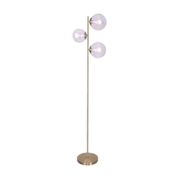 3-Light Gold Metal Floor Lamp with Glass Shades