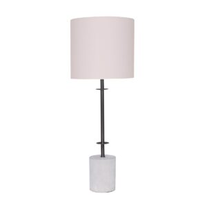 Concrete & Metal Table Lamp with Off-White Linen Shade