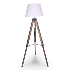 Solid Wood Tripod Floor Lamp Adjustable Height White Shade