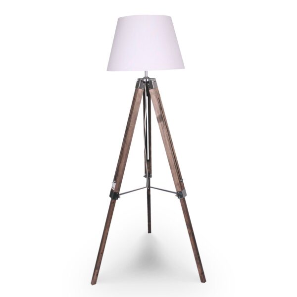 Solid Wood Tripod Floor Lamp Adjustable Height White Shade