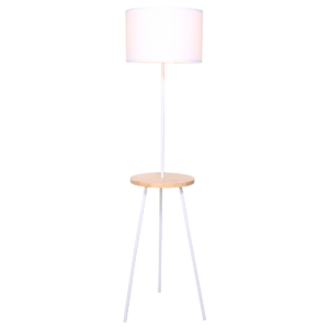 Metal Tripod Floor Lamp Shade with Wooden Table Shelf