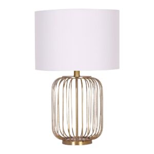 Rose Gold Table Lamp with Linen Drum Shade