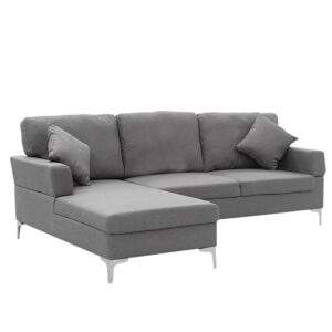 Linen Corner Sofa Couch Lounge L-shape W/right Chaise Seat Dark Grey