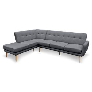 Faux Linen Corner Sofa Lounge L-shaped with Chaise Dark Grey