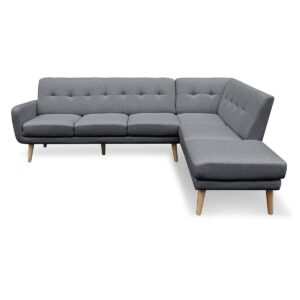 Faux Linen Corner Sofa Lounge L-shaped with Chaise Dark Grey