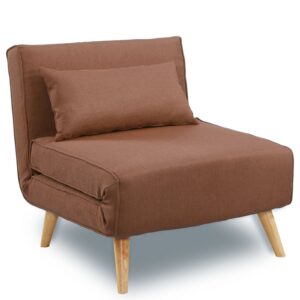 Adjustable Chair Single Sofa Bed Faux Linen - Brown