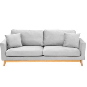 3 Seater Faux Velvet Sofa Bed Couch Furniture Light Grey