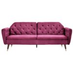 Faux Velvet Tufted Sofa Bed Couch Futon - Burgundy