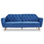 Faux Velvet Sofa Bed Couch Furniture Lounge Suite Futon Blue