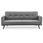 Tufted Faux Linen 3-Seater Sofa Bed with Armrests - Light Grey