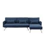 Mia 3-Seater Sofa Bed with Chaise & 3 Pillows - Blue