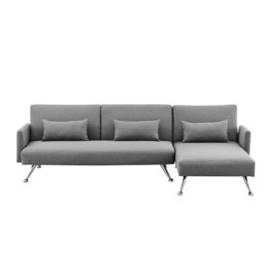 Mia 3-Seater Corner Sofa Bed Chaise and Pillows Dark Grey