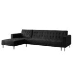 Faux Velveteen Corner Wooden Sofa Bed Couch with Chaise Black