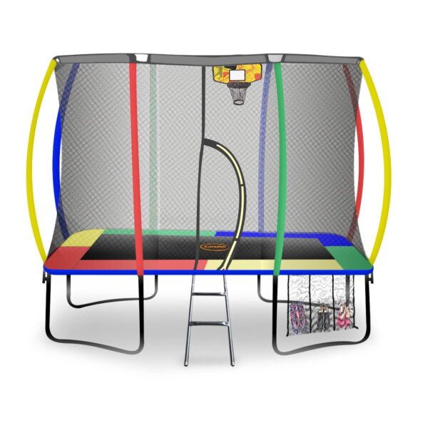 6ft X 9ft Outdoor Rectangular Rainbow Trampoline Safety Enclosure And Basketball Hoop Set