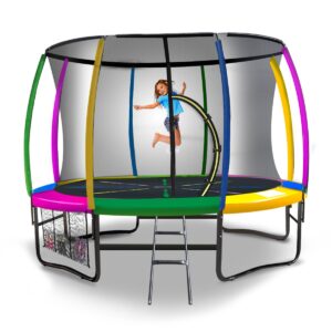 8ft Outdoor Rainbow Trampoline For Kids And Children Suited For Fitness Exercise Gymnastics With Safety Enclosure