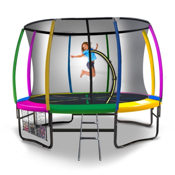 8ft Outdoor Rainbow Trampoline For Kids And Children Suited For Fitness Exercise Gymnastics With Safety Enclosure