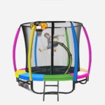 8ft Outdoor Trampoline Kids Children With Safety Enclosure Mat Pad Net Ladder Basketball Hoop Set - Rainbow