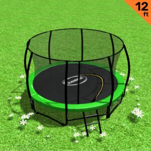 12ft Trampoline Free Ladder Spring Mat Net Safety Pad Cover Round Enclosure Green