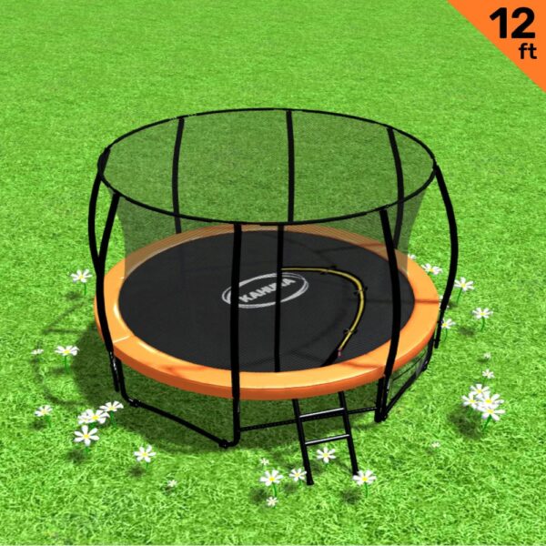 12ft Trampoline Free Ladder Spring Mat Net Safety Pad Cover Round Enclosure - Orange