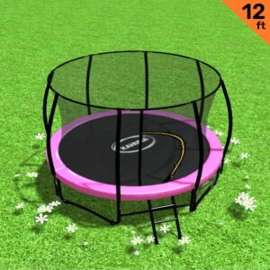 12ft Trampoline Free Ladder Spring Mat Net Safety Pad Cover Round Enclosure - Pink