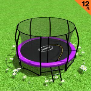 12ft Trampoline Free Ladder Spring Mat Net Safety Pad Cover Round Enclosure - Purple