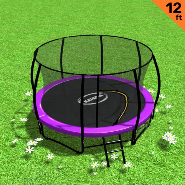 12ft Trampoline Free Ladder Spring Mat Net Safety Pad Cover Round Enclosure - Purple