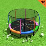 12ft Trampoline Free Ladder Spring Mat Net Safety Pad Cover Round Enclosure - Rainbow