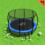 14ft Trampoline Free Ladder Spring Mat Net Safety Pad Cover Round Enclosure - Blue