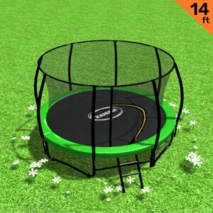 14ft Trampoline Free Ladder Spring Mat Net Safety Pad Cover Round Enclosure - Green