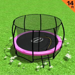 14ft Trampoline Free Ladder Spring Mat Net Safety Pad Cover Round Enclosure - Pink