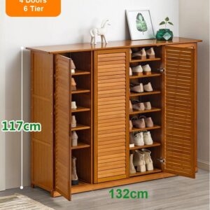 4 Doors 6 Tier without Drawer Tier Bamboo Large Capacity Storage Hallway Shelf Shoe Rack Cabinet