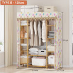 120cm Width Bamboo Clothes Rack Garment Closet Storage Organizer Hanging Rail Shelf Fabric Dustproof Cover